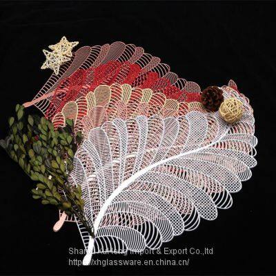 New Leaf Shape Plastic Placemats Colored Metallic Dining Table Mats Wholesale photo-5