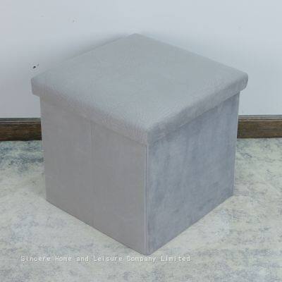 Foldable storage velvet ottoman-Grey