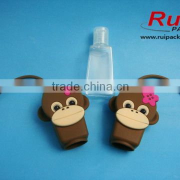 20ml 30ml animal silicone hand sanitizer holder in monkey shape,cute mini shampoo bottle with silicone case