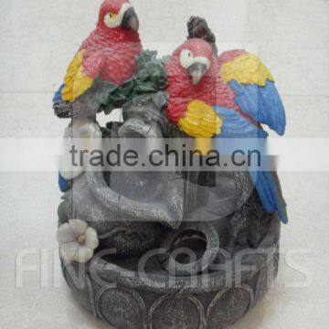 Polyresin parrots figurine battery bamboo tabletop fountain