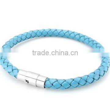 manufacturer supply popular Jewelry Braid Leather Bracelet Wristband Stainless Steel Magnetic Lock Clasps bracelets