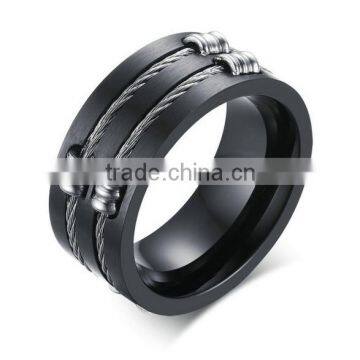 Stainless Steel IP Black Plating Silver Cable Men Wedding Rings