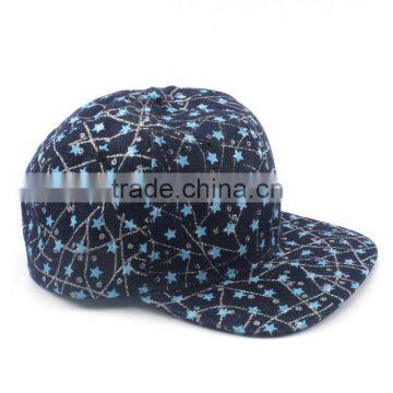 High Quality Star and Stripe Printed 6 Panels Adjustable Flat Snapback Caps