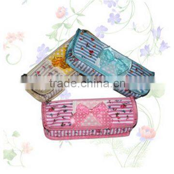 Wholesale bowknot flower beautiful canvas pencil bag