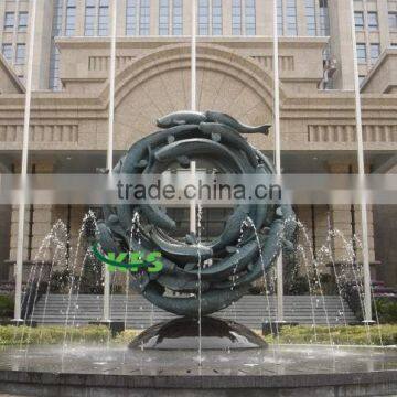 Bronze circled fishes fountain sculpture