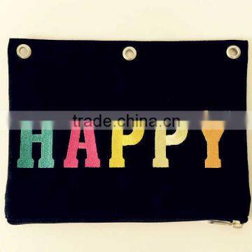 Osini Custom Colorful 3-ring Binder Letters Embroidery Canvas Pen Pouch Pencil Case Traving Bag for School &office & Girl