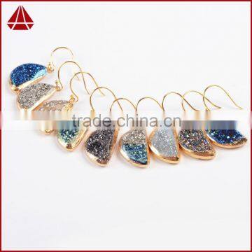 Fashion Women Jewelry Hoop Titanium Rainbow Druzy Diamond Earring Models 18K Gold Plated Earring