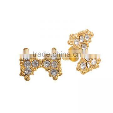 Factory Price Fashion Wholesale Jewelry Gold Plated Bow CZ Stud Earrings