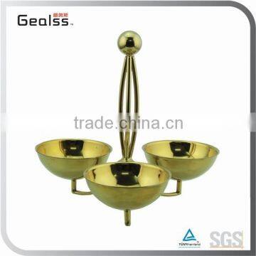 Gold Chroming Refreshment Serving Tray With Three Fruit Bowls