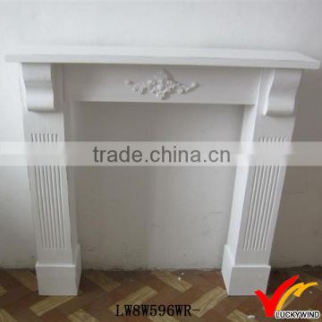 white hand carved wood american style fireplace