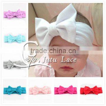 Handmade Solid Cotton Fabric Headband With Big Bowknot, Baby Messy Bow Tie Elastic Head Wrap, Baby Good Strength Hair Band photo-3