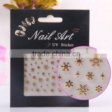 OEM Christmas snowflake design gold color Gel nail sticker