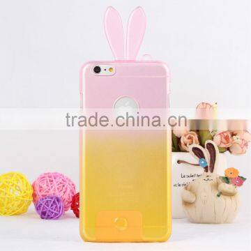 Best Selling Gradient 3D Rabbit Ears Transparent See Through Back Cover TPU Material Cell Phone Cases for Iphone6 6plus