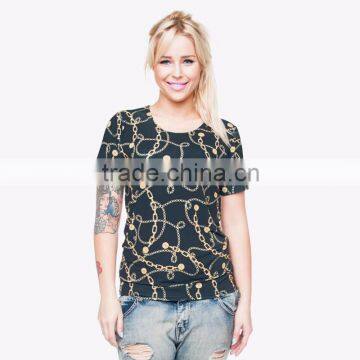 2015 Top Hot Latest Fashion Women Custom Digital Print Modern Ladies Balck Chain T-shirt photo-2