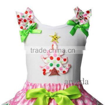 Girls Xmas Colorful Polka Dots Tree White Tank Top