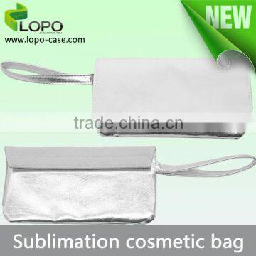 Factory Wholesale leather heat transfer sublimated Cosmetic Bag in Golden/Silvery