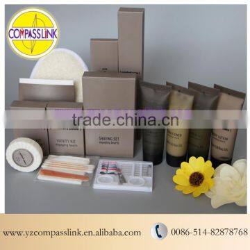 hotel luxury bath room amenities kit with shampoo/soap/toothbrush/loofa/body lotion/shower gel