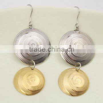 Vintage Design Double Round Dangle Fashion Stainless Steel Earrings