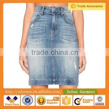 Guangdong Supplier Bule High Waist Midi Jean Skirts