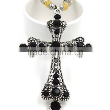 2016 New European Decorative Openwork Cross Female Vintage Long Beaded Necklace