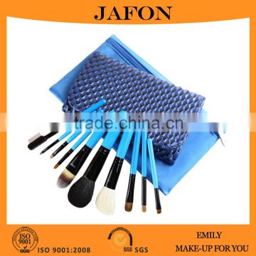 10pcs Convenient Fashion Water Blue Makep Brush Set With Brush Bag Pouch