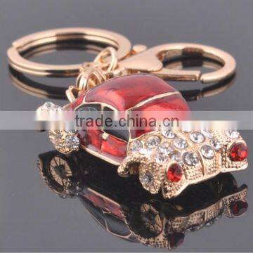 3D mini rhinestone car shaped golden zine alloy man car keyring