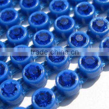 SS8 Colored Rhinestone Trimming/D115 Plastic Base With Sapphire Cup Chain for Wedding Dress/ Rhinestone Banding(RT-240-A-COL) photo-2