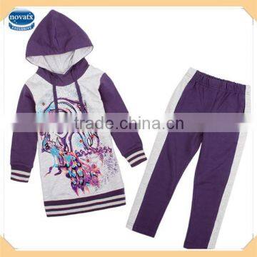 FG4632# purple 4/9Y long sleeve 2014 kid wear hoodie girls clothing set childrens boutique clothing