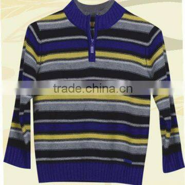 children's 1/4 zipper round neck striped knit long sleeve pullover sweater