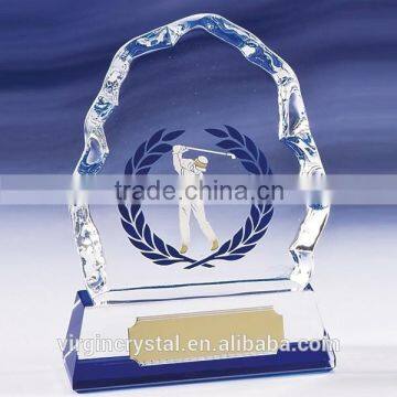 K9 crystal iceberg keepsake with custom logo for golf award