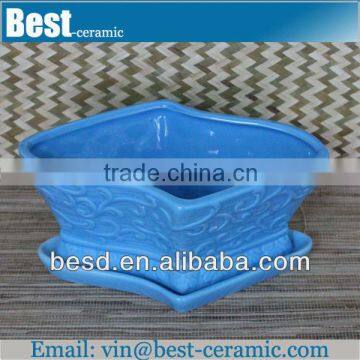 square large blue ceramic flower pots