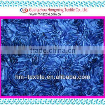 Wholesale Wedding Dress 3D Effect Ribbon Embroidery Textile Fancy Royalblue Rose Ribbon Embroidery Fabric Chian Textile Factory