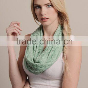 Popular Selling 100% Polyester Solid Color Lady Infinity Lace Scarf