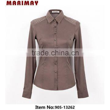 Women office uniforms formal shirt ladies pictures of shirts for women with embroidery hollow out lace