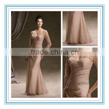 Iridescent Chiffon A-line Dress with Hand-Beaded Mother of the Bride Dress with Sleeves(MOMO-3025)