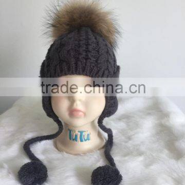 New Design Fur Pom Pom Hats Crochet Baby Hats Children Fur Bobble Hats