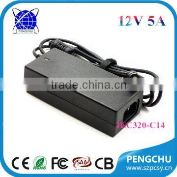 CE certificate 60w 5 volt 12 amp switching power supply with 5.5*2.1mm jack