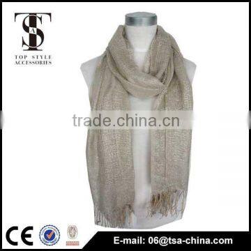 girl 2015 trending fashion 100% polyester Pale gold tassels scarf