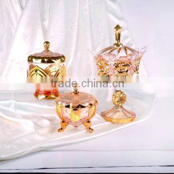 Golden plated glass candy jars