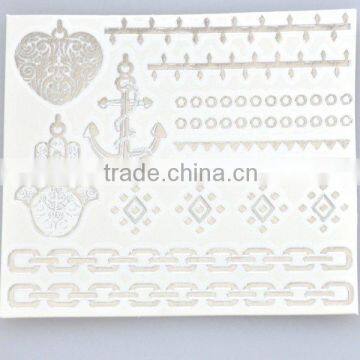 Wholesale custom radiant gold silver body tattoo temporary body art tattoos foil necklace jewelry tattoo sticker manufacturer