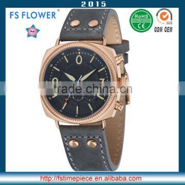 FS FLOWER - European Schweiz Style Watch Fashion Men Chronograph Watch Cowhide Leather Strap