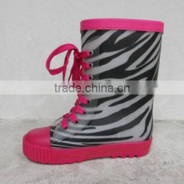 Zebra lace-up kids PVC rain boots wholesale