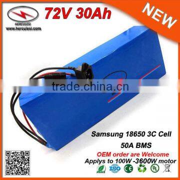 Electric Scooter 3000W 72V Lithium Battery Pack in Samsung 18650 High Power Cell 50A BMS