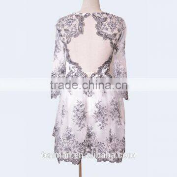 OEM Elegant White Organza With Black Embroidery Plus Size Long Sleeve Wedding Dress Women Dresses Wholesale Supplier photo-3