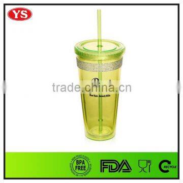 20 oz plastic double wall bling tumbler with straw