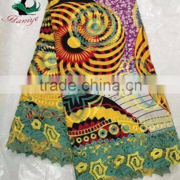 2016 Haniye JFWL-123 Beading Embroidery wax with guipure lace/ankara with cord/ african wax with laces fabric