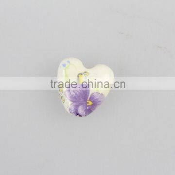 Double-sided Puffed Heart With Flower Multicolored Porcelain Bead