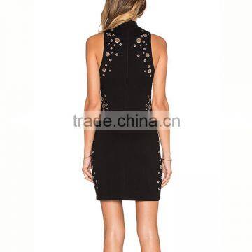 Best Price Woman Black Elegant Sleeveless Halter High Collar Sheath Dress photo-4