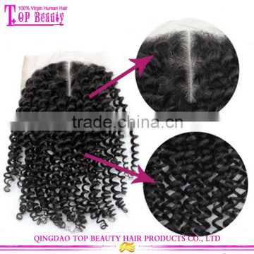 Middle parting cheap silk base closure with baby hair kinky curly peruvian silk base closure