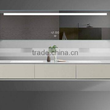 high quality bathroom frameless led mirror with clock and touch switch